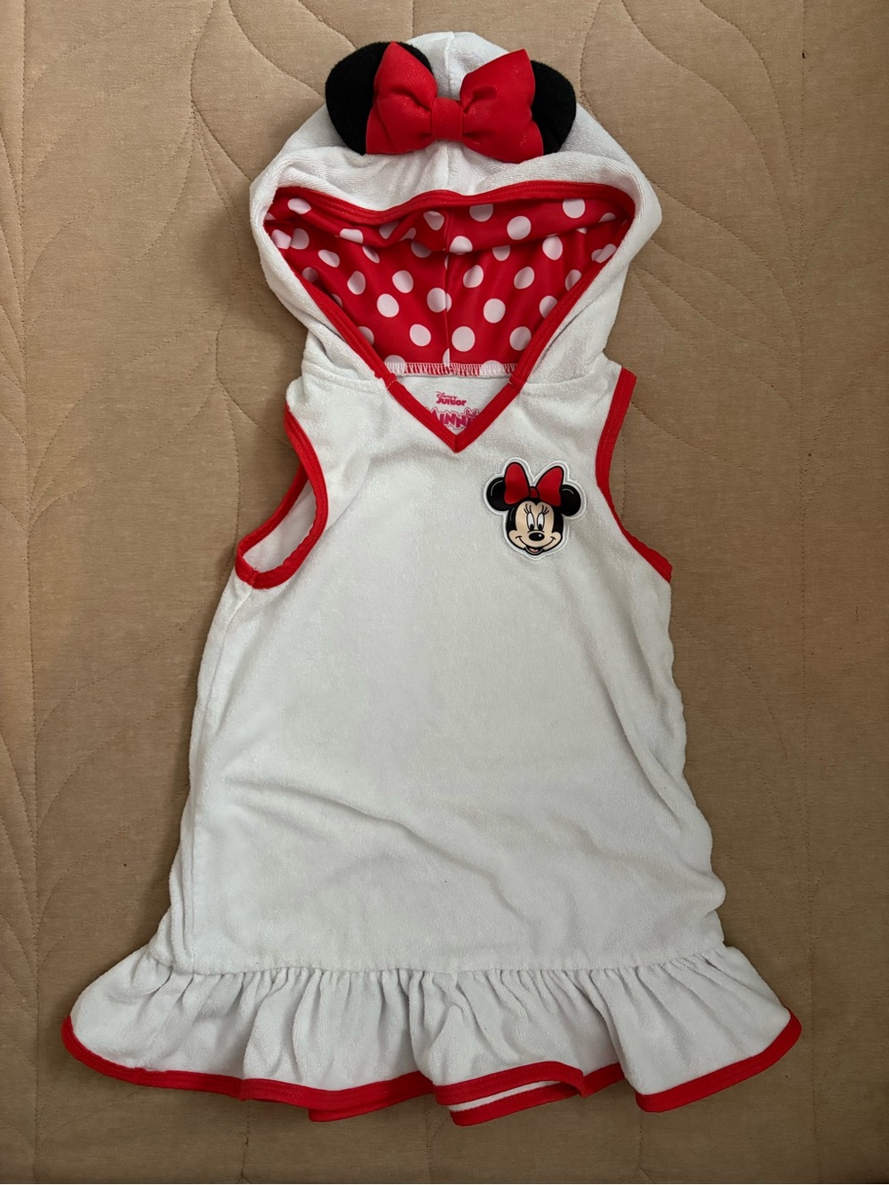 Disney White & Red Minnie Mouse Kids Swim Coverup with Hood and Bow